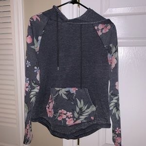 Flowered sleeve and pocket hoodie